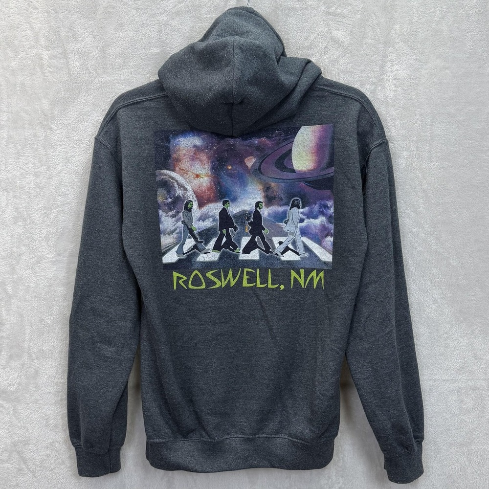 Roswell NM Hoodie Mens Small Gray‎ Gildan Space Graphic Pullover Fleece